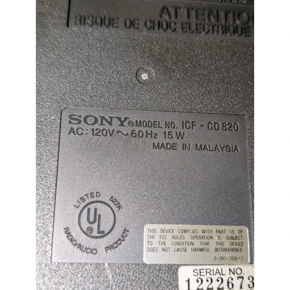 Sony ICF-CD820 AM/FM Stereo Dual Alarm Clock Radio with CD Player Tested Works